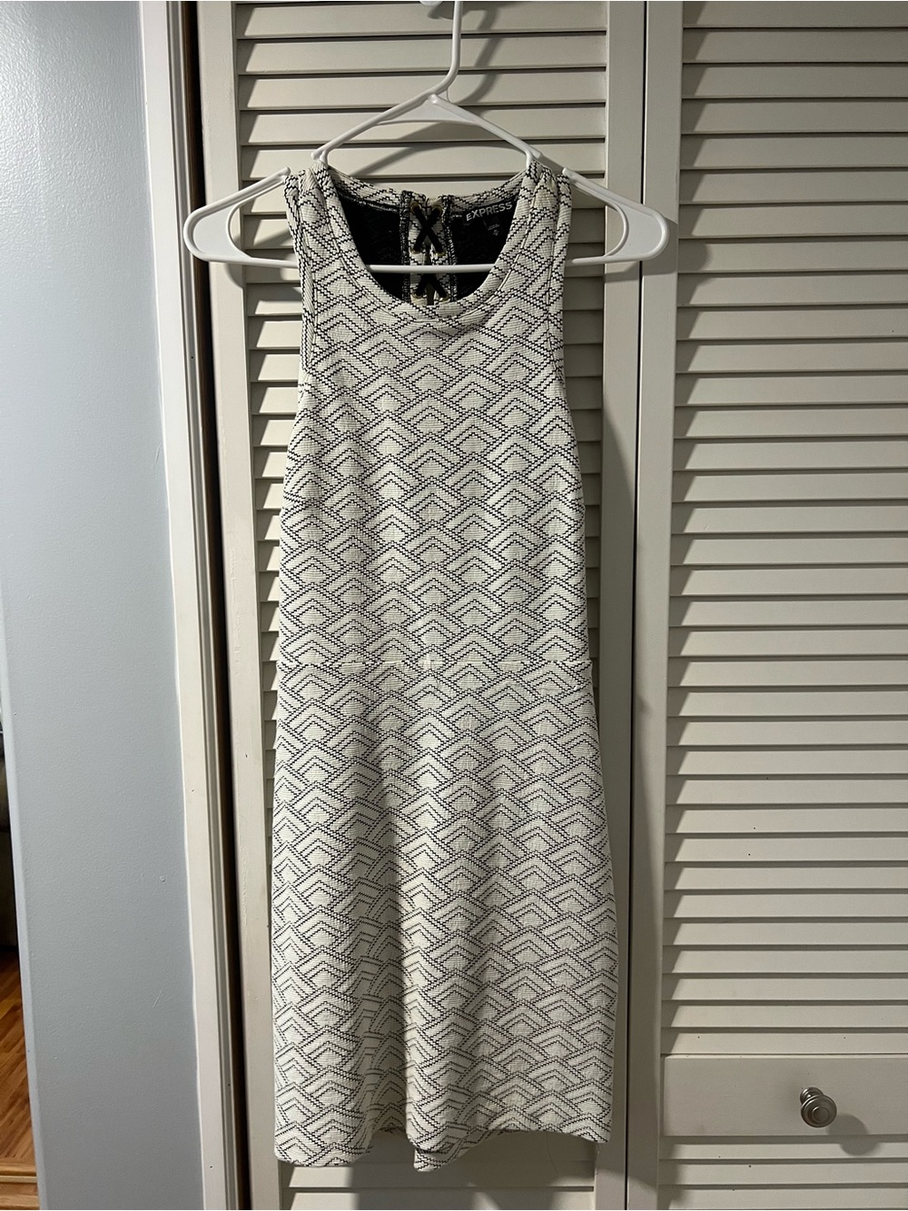 Express White and Black Geometric Sleeveless Mini Dress